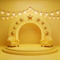 Two beige armchairs under a star-decorated archway with string lights Royalty Free Stock Photo