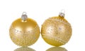 Two beige Christmas ball ornaments and crystals, isolated on white