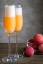 Two bellini cocktails with fresh peaches Royalty Free Stock Photo