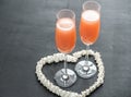 Two bellini cocktails inside of meringue heart Royalty Free Stock Photo