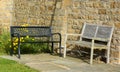 Two bench seats in walled garden
