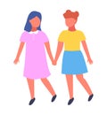 Two best friends girls holding hands. Vector illustration about friendship isolated on white Royalty Free Stock Photo