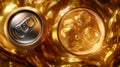 Sparkling beverage cans with splash in golden light. AI image Royalty Free Stock Photo