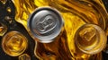 Sparkling beverage cans with splash in golden light. AI image Royalty Free Stock Photo