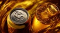 Sparkling beverage cans with splash in golden light. AI image Royalty Free Stock Photo
