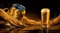 Sparkling beverage cans with splash in golden light. AI image Royalty Free Stock Photo