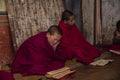 Two Bhutanese young novice monks chanting, Bhutan , Himalayan