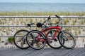 Two bicycles parked on Atlantic city  beach boardwalk Royalty Free Stock Photo