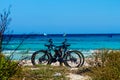 two bicycles parked on the seashore Royalty Free Stock Photo