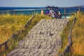 Two bicycles parked on a wooden path along the beach, Curonian Spit Royalty Free Stock Photo
