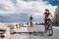 Two bicykle travelers on the mountain road in Himalaya Royalty Free Stock Photo