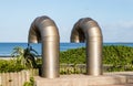 Air pipes for drain-ventilation on the sidewalk of the beach front in Durban, South Africa Royalty Free Stock Photo