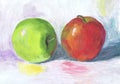 Two big apples. Children`s drawing Royalty Free Stock Photo