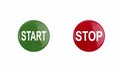 Two big green and red buttons with start and stop captions on white isolated top view Royalty Free Stock Photo