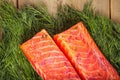 Big pieces of salty salmon Royalty Free Stock Photo