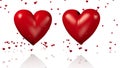 Two Big Red Beating Hearts with Golden Arrows Passing Through with Tiny Hearts Raining