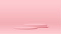 Two big size pink pastel round pedestal podium or stage and pink background.Love valentines day concept.Place goods,cosmetic,