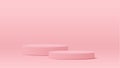 Two big size pink round pedestal podium that rounded edges.Love valentines day concept.For place goods,cosmetics,cartoon model,