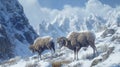 Two Bighorn Sheep on a Snow-Covered Mountainside Royalty Free Stock Photo