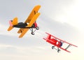 Two biplanes flying in the sky. Royalty Free Stock Photo