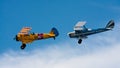 Two biplanes in a simulated dog fight