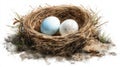 Two Bird Eggs in a Brown Nest on the Ground Royalty Free Stock Photo