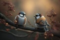 two bird perched on branch in serene outdoor scene Royalty Free Stock Photo