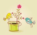 Two birds and flower aroma(vector) Royalty Free Stock Photo