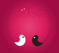 Two birds forming heart on the violet background Royalty Free Stock Photo
