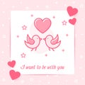 Two birds kiss valentine card heart love text icon