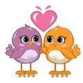 two birds in love on a twig on a white background Royalty Free Stock Photo