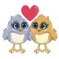 two birds in love on a twig on a white background Royalty Free Stock Photo