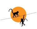 Two monkeys hanging on sunset, vector Royalty Free Stock Photo