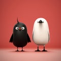 Quirky Lovecore: Playful Character Design With Two Black Birds On Red Background