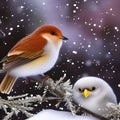 Winter scene - Birds resting on a limb