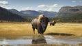 Two Bison Amidst Autumn\'s Embrace in the Wild. Generative AI