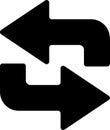 Two black arrows are rotating counterclockwise, exchanging data or information, symbolizing a continuous process of