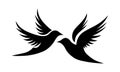 Two black birds silhouette, dove of peace. Symbol sign - geopolitics theme. Black pigeons silhouette, isolated on white