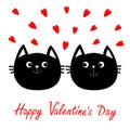 Two black cat head couple family icon. Red heart set. Cute funny cartoon character. Happy Valentines day Greeting card. Kitty Whis Royalty Free Stock Photo