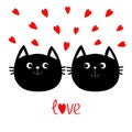 Two black cat head couple family icon. Red heart set. Cute funny cartoon character. Valentines day Love text Greeting card. Kitty Royalty Free Stock Photo