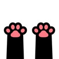 Two black cat kitten paw print leg foot sign symbol. Pink pawprint. Cute cartoon kawaii character body part silhouette. Baby pet