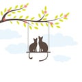 Two Black cat on swing. Vector Illuatration