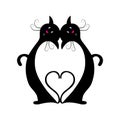 Two black cats with heart between them Royalty Free Stock Photo