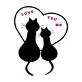 two black cats in love with heart. Vector illustration Royalty Free Stock Photo