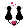 two black cats in love with hearts. Vector illustration Royalty Free Stock Photo