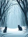 Two black cats sit in a snowy forest Royalty Free Stock Photo