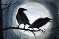 Two black crows on a branch
