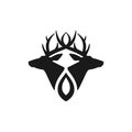 Two black deer heads logo. vector flat silhouette isolated on white background Royalty Free Stock Photo