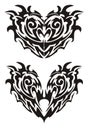 Two black demonic monsters hearts in tribal style