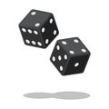 Two black dices isolated on white background with shadow. Dice gambling. Black cubes Royalty Free Stock Photo